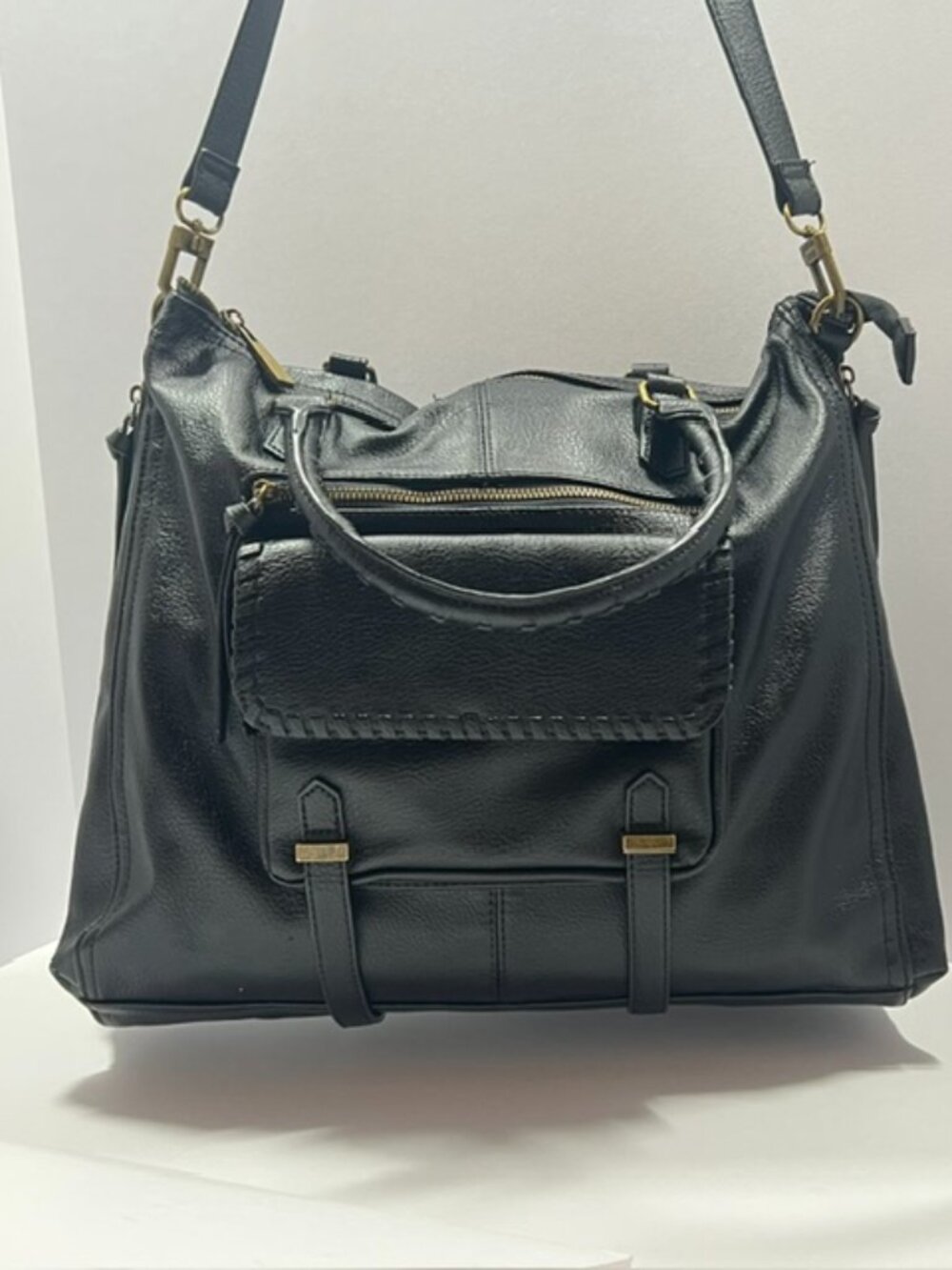 STEVEN BY STEVE MADDEN WOMENS SHOULDER BAG EXPANDABLE FAUX LEATHER BLACK